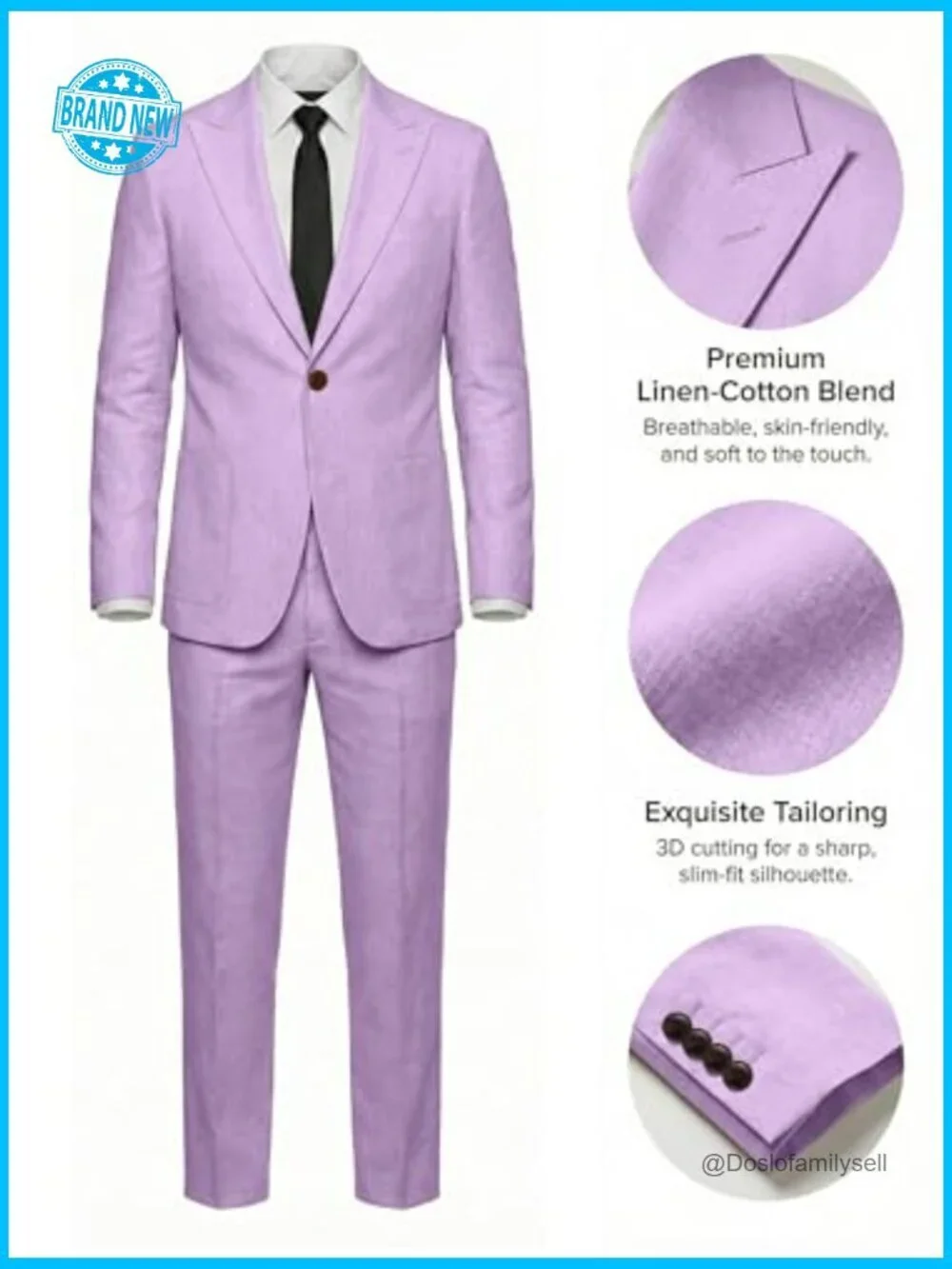 Linen Suit Two Piece Set Slim Fit Business Wedding Prom Tuxedo Blazer Pants